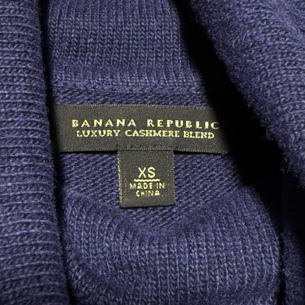 Banana Republic Sweater Womens XS Blue Luxury Cashmere Blend Cowl Neck Ribbed - Picture 5 of 10